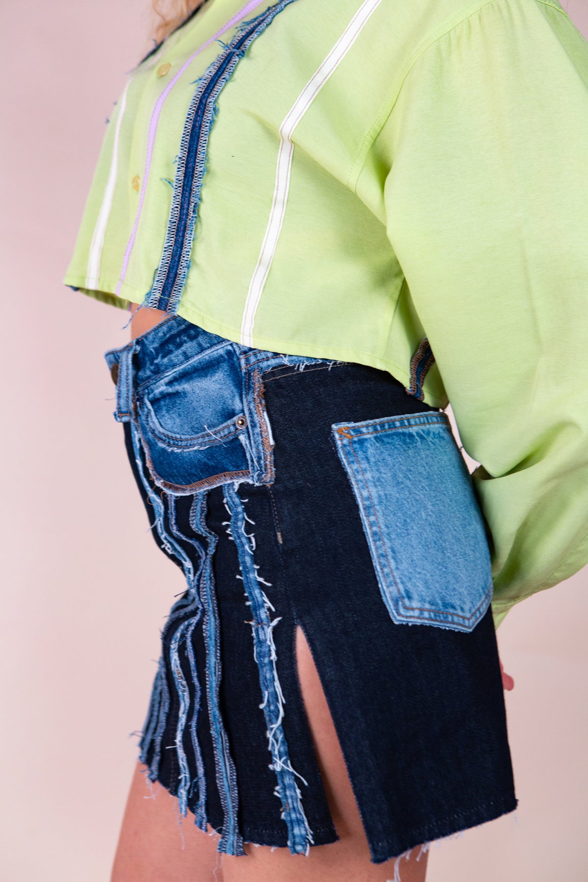 Reworked Denim Mini Skirt