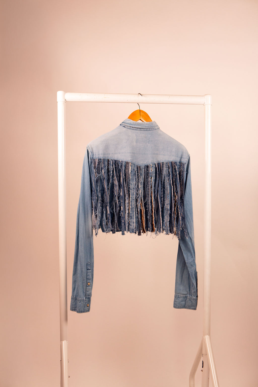 Reworked Denim Cropped Fringe Shirt