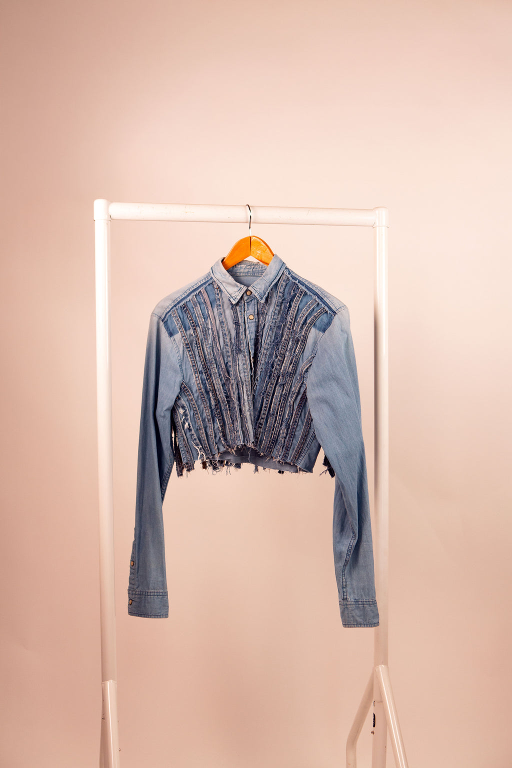 Reworked Denim Cropped Fringe Shirt